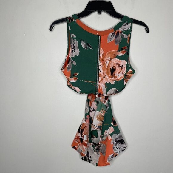 MARISSA WEBB Top Womens 0 Cutout Floral Peplum Green Orange Open Back - Picture 8 of 13